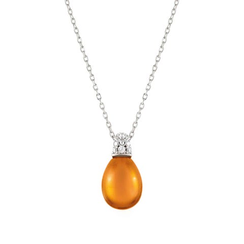 MyRadiance necklace, Amber coloured stone stone Sterling silver necklace with white rhodium treated finish with Amber coloured pendant