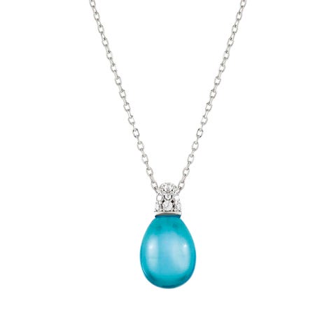 MyRadiance necklace, Blue Topaz coloured stone stone Sterling silver necklace with white rhodium treated finish with Blue Topaz coloured pendant