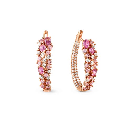 Mosaica rose gold earrings, 81 coloured CZ Earrings encrusted with pink and white stones