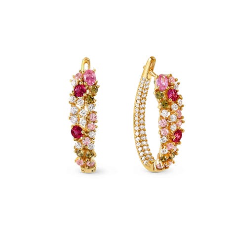 Mosaica yellow gold earrings, 81 coloured CZ Earrings encrusted with mixed coloured stones