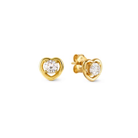 CosmicLove Earrings, Yellow gold Heart Sterling silver earrings, Heart yellow gold