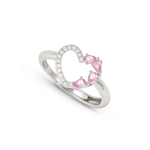 Shine Me Up ring, Heart and CZ Adjustable silver ring decorated with Cubic Zirconia