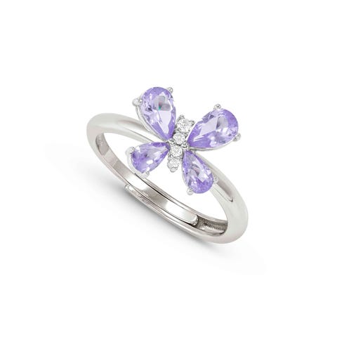 Shine Me Up ring, Gemstone Butterfly Adjustable sterling silver ring with coloured Cubic Zirconia