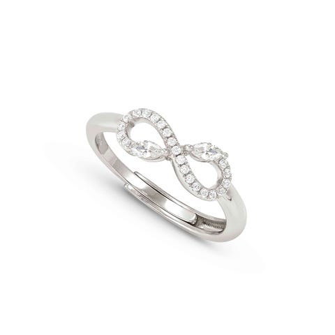Shine Me Up ring, Heart and CZ Adjustable silver ring with Cubic Zirconia