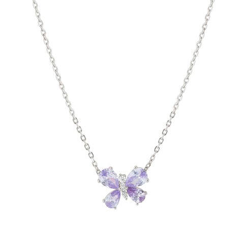 Shine Me Up necklace, Gemstone Butterfly Silver necklace with Cubic Zirconia pendant