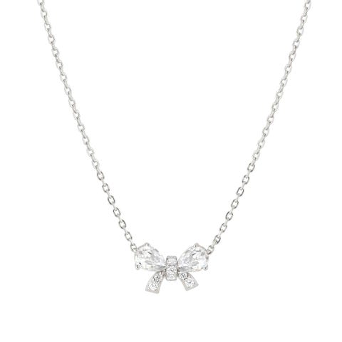 Shine Me Up necklace,  Gemstone Bow Silver necklace with Cubic Zirconia and sparkling details