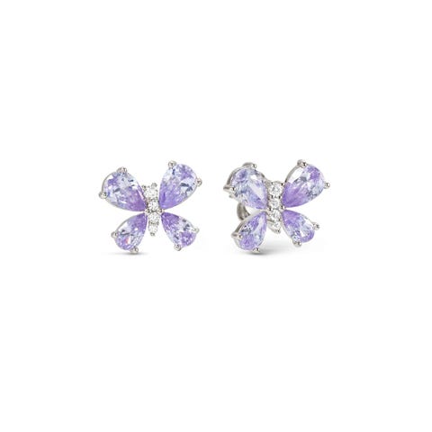 Shine Me Up earrings, Gemstone Butterfly Stud earrings with coloured Cubic Zirconia