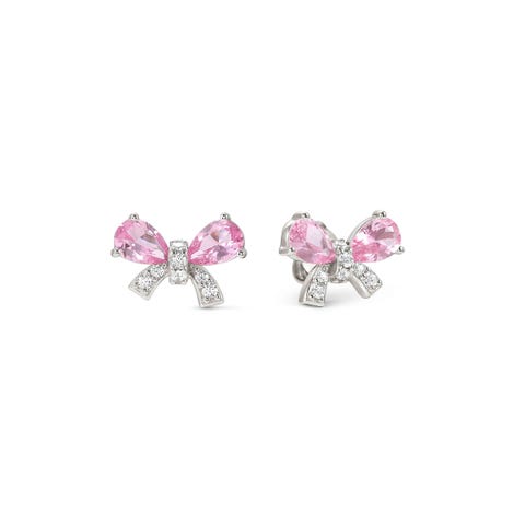 Shine Me Up earrings, Gemstone Bow Sterling silver earrings decorated with Cubic Zirconia