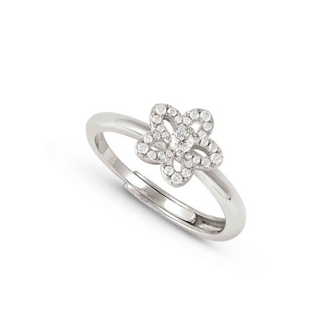 SweetMadame ring, Flower Cubic Zirconia Sterling silver ring, Flower and CZ pavé