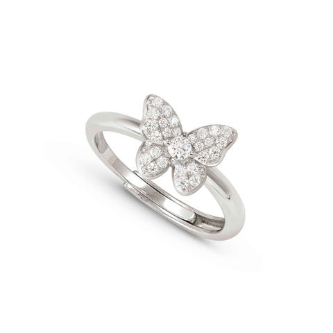 SweetMadame ring, Butterfly with Cubic Zirconia Sterling silver ring, Butterfly with White CZ pavé