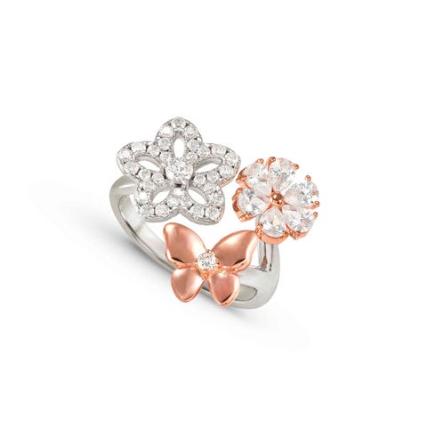 Anillo SweetMadame Flores y Mariposa con Oro Rosa Anillo SweetMadame en Plata 925 con mariposa en Oro rosa y Cubic Zirconia
