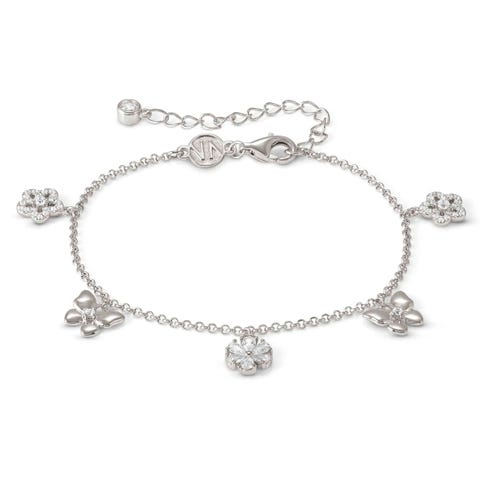 SweetMadame braclet, Flower and Butterfly mix Sterling silver SweetMadame bracelet with Cubic Zirconia
