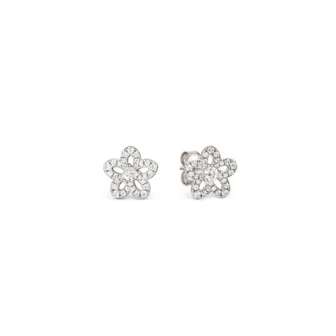 SweetMadame earrings, Flowers, White Pavé Sterling silver earrings, Flower with White CZ pavé