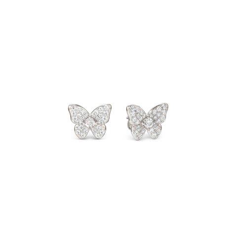 SweetMadame earrings,  Butterflies, White Pavé Sterling silver earrings, Butterflies with White CZ pavé