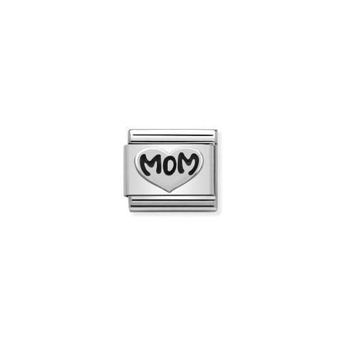 Composable Classic Link Silver Mom Heart Heart Link in sterling silver with Mom writing