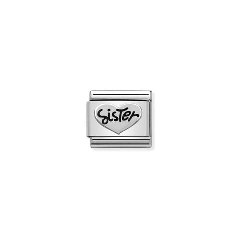 Composable Classic Link Herz und Schrift Schwester Link mit Schrift in Edelstahl und 925er Sterlingsilber