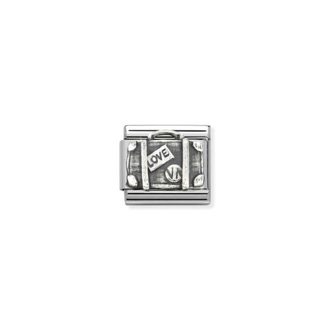 Composable Classic Link, sterling silver Suitcase Travel Link in stainless steel with sterling silver