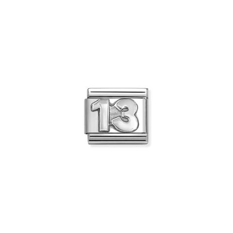 Composable Classic Link, Number 13, vintage look Link with sterling silver with oxidised number 13
