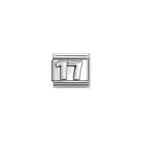 Composable Classic Link, Number 17, vintage look Link with sterling silver with oxidised number 17