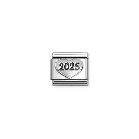 Классическое звено, сердце 2025 (винтажный стиль) Звено из серебра с символом - сердце 2025