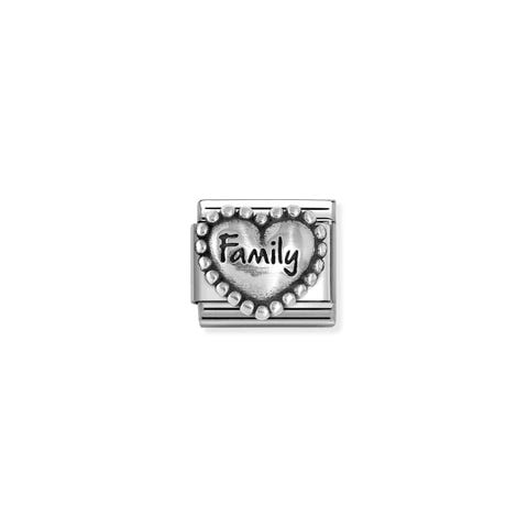 Composable Classic Link, Heart FAMILY Link with sterling silver with Heart and text FAMILY