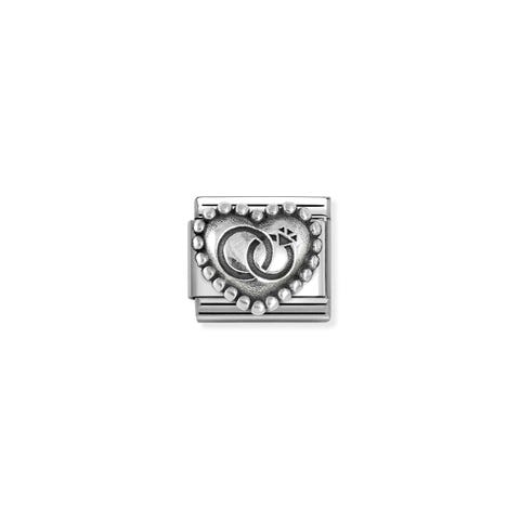Composable Classic Link, Wedding Rings Heart, beaded setting Stainless steel Link with decorated silver symbol