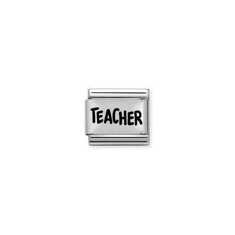 Composable Classic Link Teacher black writing Link for bracelet in silver with message
