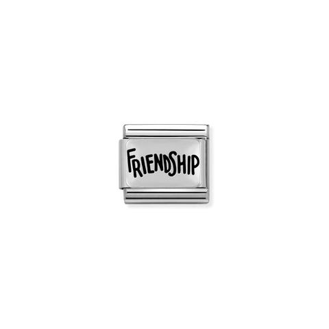 Composable Classic Link Friendship in Enamel Link for bracelet in silver with writing