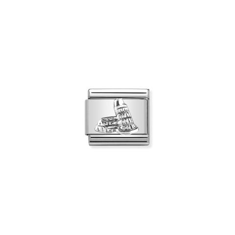Link Composable Classic Torre de Pisa Link en  plata con monumento italiano en relieve