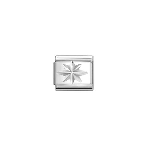 Composable Classic Link, Wind Rose Link with maritime symbol in stainless steel and silver