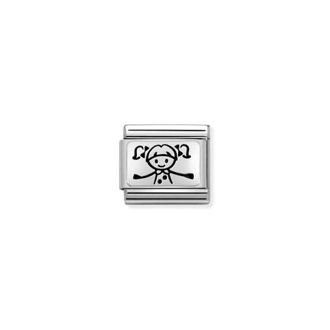 Composable Classic Link Sterling Silver Girl Link in oxidised silver with symbol