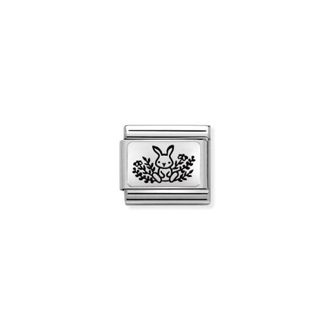 Composable Classic Link, Rabbit with flowers Steel Link with Animal symbol in sterling silver