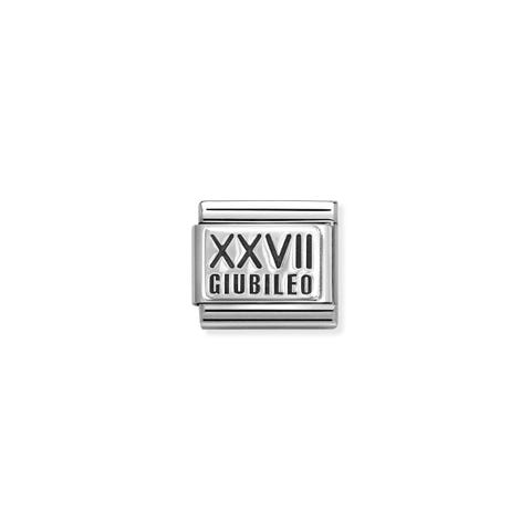 Link Composable Classic XXVII GIUBILEO Link in Acciaio con Placca in Argento e scritta