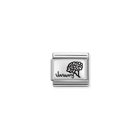 Composable Classic Link, JANUARY Flower Link with sterling silver with Carnation