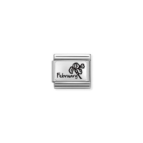 Link Composable Classic en argent Fleur Février Link en acier et argent 925 avec Symbole violet