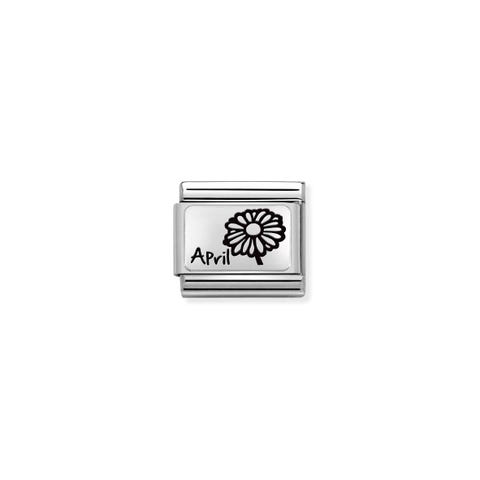 Composable Classic Link, APRIL Flower Link in stainless steel and sterling silver with Daisy symbol