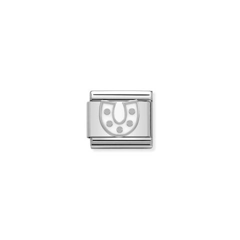 Link Composable Classic en Argent Fer à cheval blanc Link en Acier, Argent et Email Mon Porte-bonheur