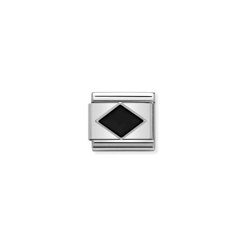 Link Composable Classic Rombo negro en Plata Link en acero y Plata 925 con esmalto