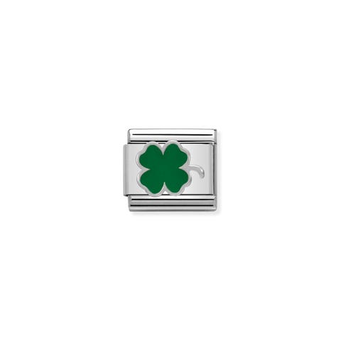 Link Composable Classic en Argent Trèfle à quatre feuilles vert Link en Argent et Email coloré Mon Porte-bonheur