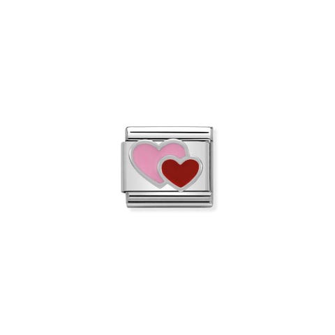 Link Composable Classic in Argento Cuori rosa e rosso Link in Smalto colorato e Argento Cuori e Amore