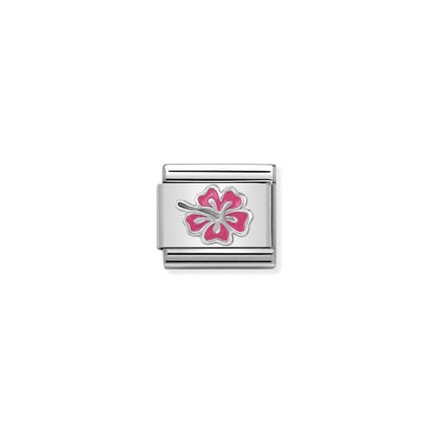 Link Composable Classic Hibisco rosa en Plata Link en acero y Plata 925 con esmalto