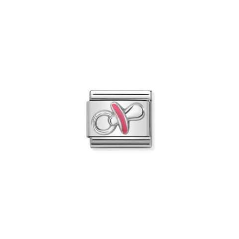 Link Composable Classic Ciuccio Rosa Link con simbolo ciuccio in Argento 925