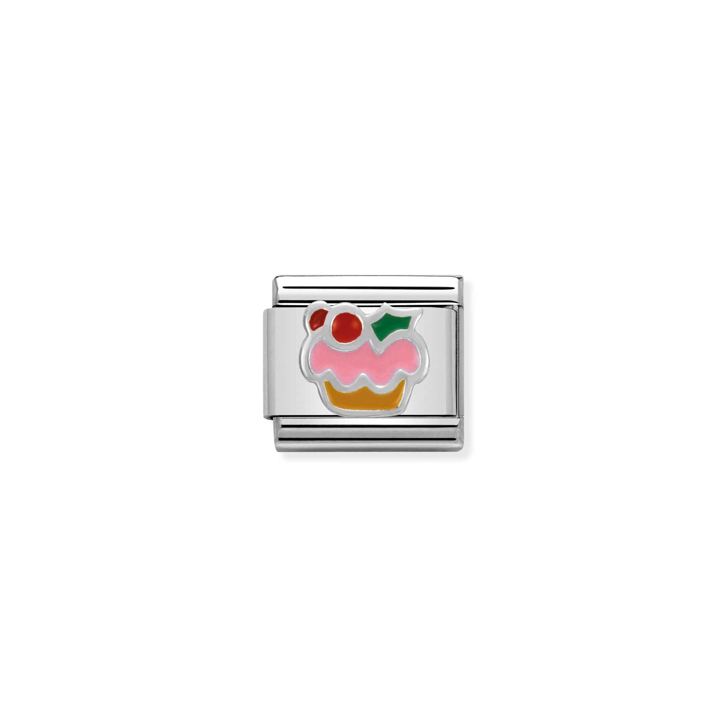 Composable Classic Link Cupcake in Silver and Enamel Nomination