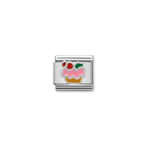 Composable Classic Link Weihnachtscupcake Link in Silber und Emaille in Farbe Magisches Weihnachten