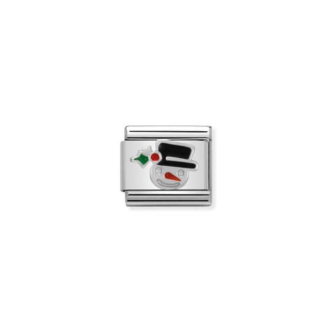 Link Composable Classic en Argent Bonhomme de neige Link Magique Noël en Argent et Email coloré