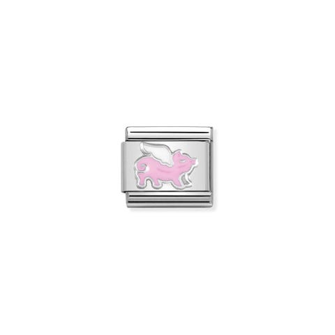 Link Composable Classic Cerdo con alas de Plata Link en Plata 925 efecto oxidado y esmalte