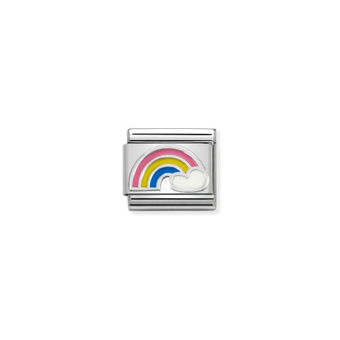 Link Composable Classic Arcobaleno e Nuvola Link in Acciaio, Argento 925 e Smalto colorato