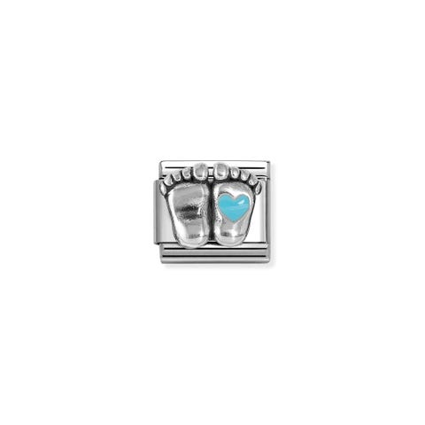 Composable Classic Link, Baby Feet, Light Blue Heart Link with sterling silver with Light Blue enamel