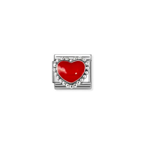 Composable Classic Link rotes Herz mit Silberrand Link in Edelstahl mit Verzierung in roter Emaille und Silber 