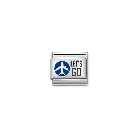 Composable Classic Link, LET'S GO Stainless steel Link, sterling silver with text and enamel symbols